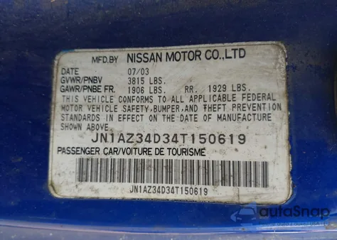 2004 Nissan 350Z z USA, uszkodzony, nr VIN JN1AZ34D34T150619